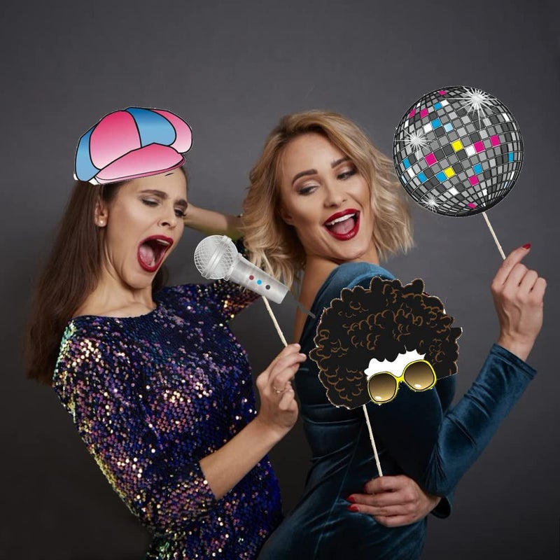 Medoore 70's Photo Booth Props, 1970s Disco Throwback Party Theme Decorations, 20 Pieces with Wooden Sticks for Hippie, Disco Fever, Woodstock Party - Image 3